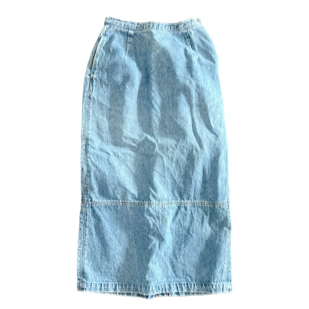 Calvin Klein 90s Vintage Denim Midi Skirt USA Made Sz 6 High Waist Light Wash